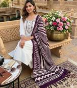 Cream cotton poly embroidered kurta set