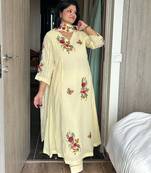 Light-yellow silk blend embroidered anarkali set
