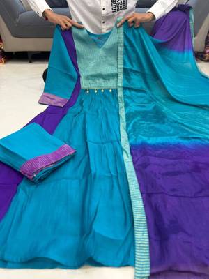 Teal chanderi embroidered kurta set 2