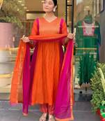 Orange chanderi embroidered kurta set