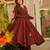 Maroon chanderi printed flared gown set