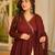 Maroon chanderi printed flared gown set