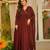 Maroon chanderi printed flared gown set