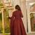 Maroon chanderi printed flared gown set