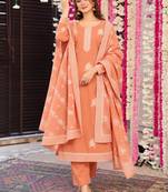 Peach cotton poly embroidered kurta set