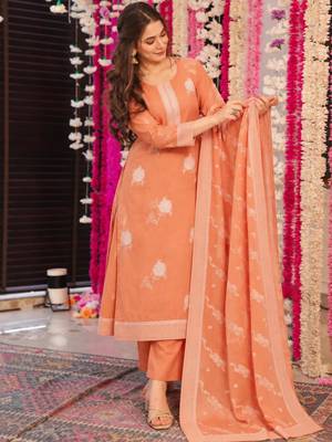 Peach cotton poly embroidered kurta set 2