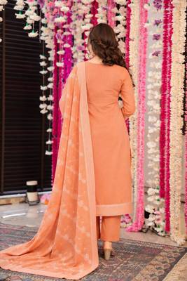 Peach cotton poly embroidered kurta set 4