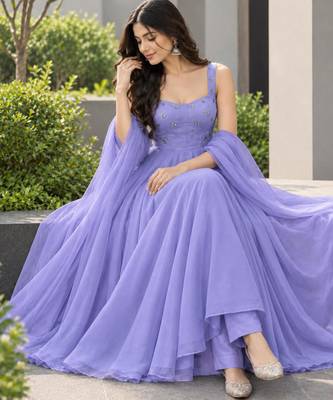 Lavender faux georgette stone work anarkali set 1