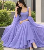 Lavender faux georgette stone work anarkali set