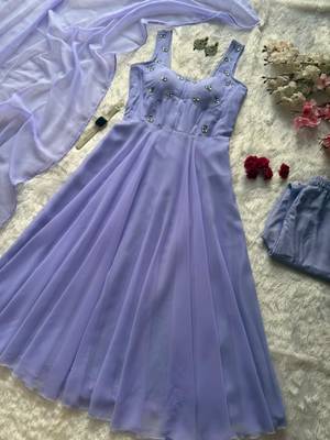 Lavender faux georgette stone work anarkali set 2