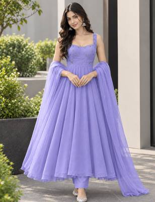 Lavender faux georgette stone work anarkali set 3