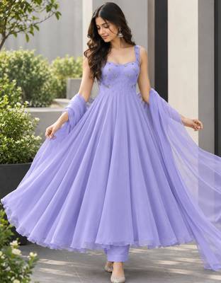 Lavender faux georgette stone work anarkali set 4