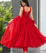 Red faux georgette stone work anarkali set
