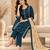 Teal-blue cotton poly embroidered kurta set