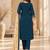 Teal-blue cotton poly embroidered kurta set