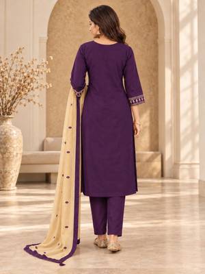Purple cotton poly embroidered kurta set 4