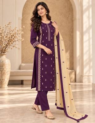 Purple cotton poly embroidered kurta set 5