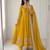 Dark-yellow chanderi hand embroidery anarkali set