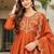 Orange silk blend embroidered anarkali set