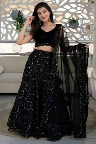 black net embroidered traditional lehenga choli upto 43