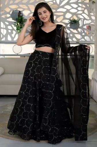 black net embroidered traditional lehenga choli upto 43
