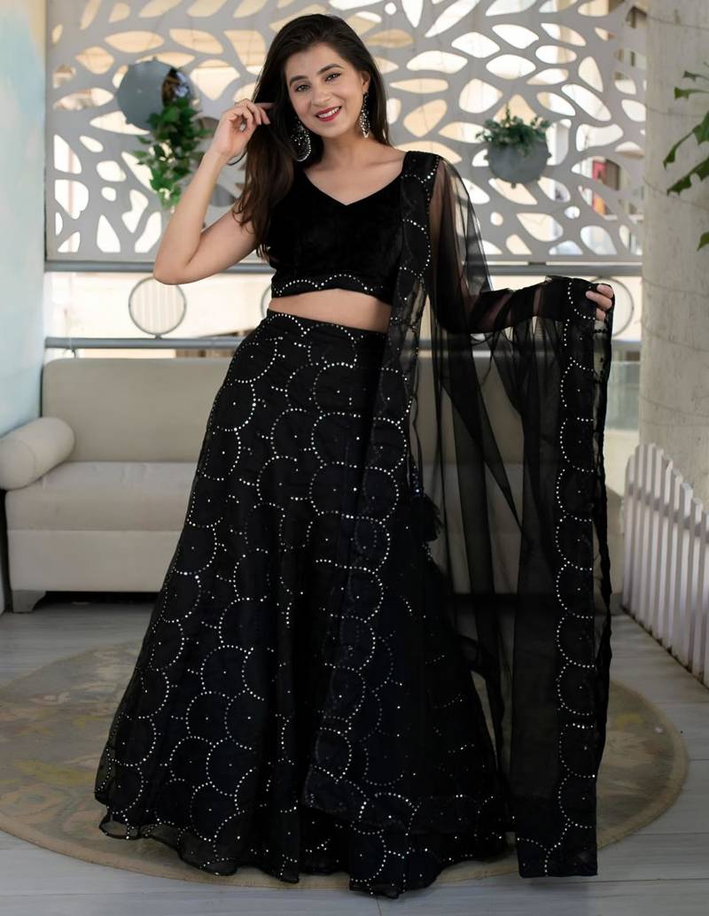 black net embroidered traditional lehenga choli upto 43