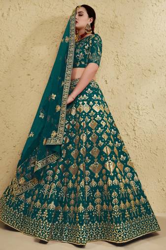 emerald silk blend embroidered traditional lehenga choli upto 43