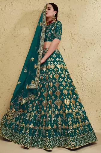 emerald silk blend embroidered traditional lehenga choli upto 43