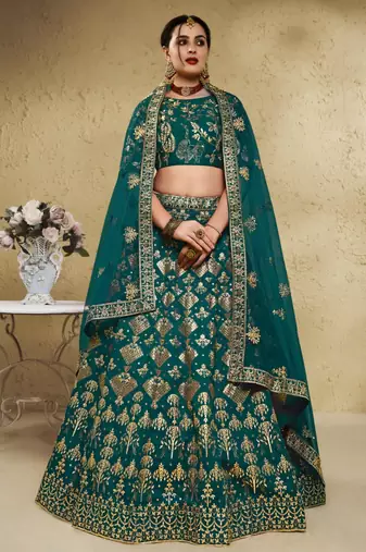 emerald silk blend embroidered traditional lehenga choli upto 43