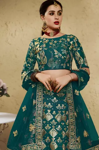 emerald silk blend embroidered traditional lehenga choli upto 43