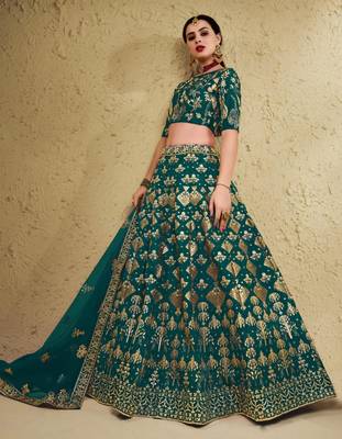 emerald silk blend embroidered traditional lehenga choli upto 43 4