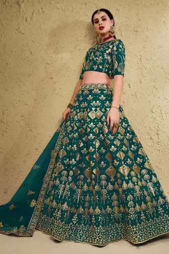 emerald silk blend embroidered traditional lehenga choli upto 43