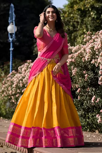 yellow silk blend woven traditional lehenga choli