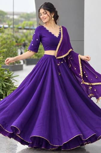 purple silk blend plain traditional lehenga choli upto 42