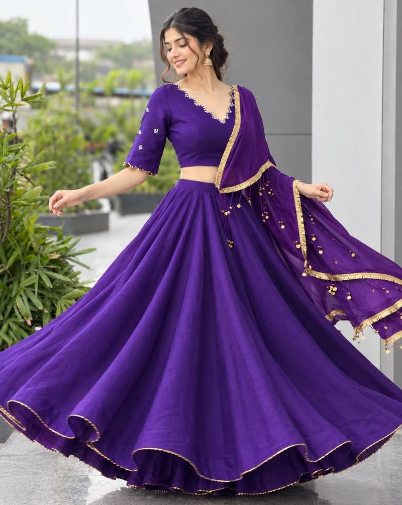 purple silk blend plain traditional lehenga choli upto 42