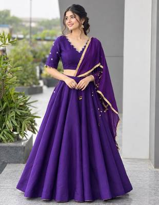 purple silk blend plain traditional lehenga choli upto 42 4