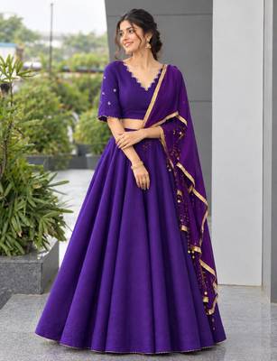 purple silk blend plain traditional lehenga choli upto 42 5
