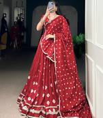 red chanderi printed traditional lehenga choli upto 42
