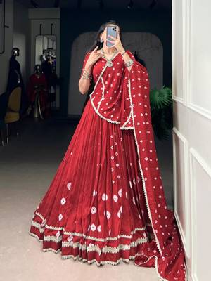 red chanderi printed traditional lehenga choli upto 42 2