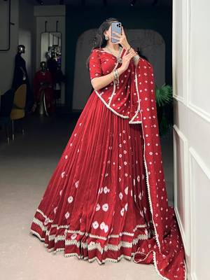red chanderi printed traditional lehenga choli upto 42 3