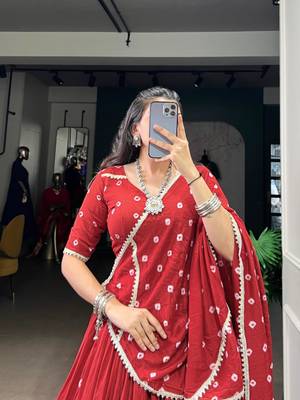 red chanderi printed traditional lehenga choli upto 42 4