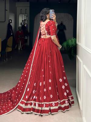 red chanderi printed traditional lehenga choli upto 42 5