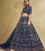 teal blue silk blend embroidered traditional lehenga choli upto 43