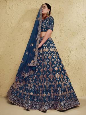 teal blue silk blend embroidered traditional lehenga choli upto 43 3