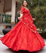 red georgette embroidered traditional lehenga choli upto 42