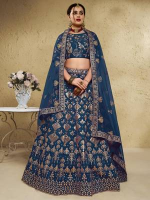 teal blue silk blend embroidered traditional lehenga choli upto 43 4