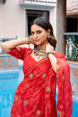 red georgette embroidered traditional lehenga choli upto 42 4