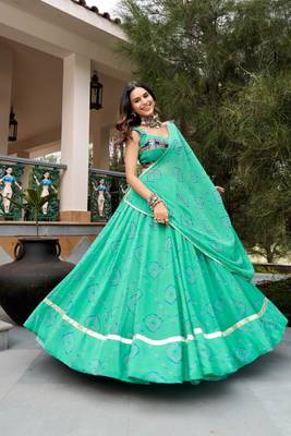 sea green cotton poly printed traditional lehenga choli upto 42 1