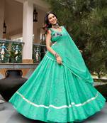 sea green cotton poly printed traditional lehenga choli upto 42