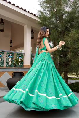 sea green cotton poly printed traditional lehenga choli upto 42 3